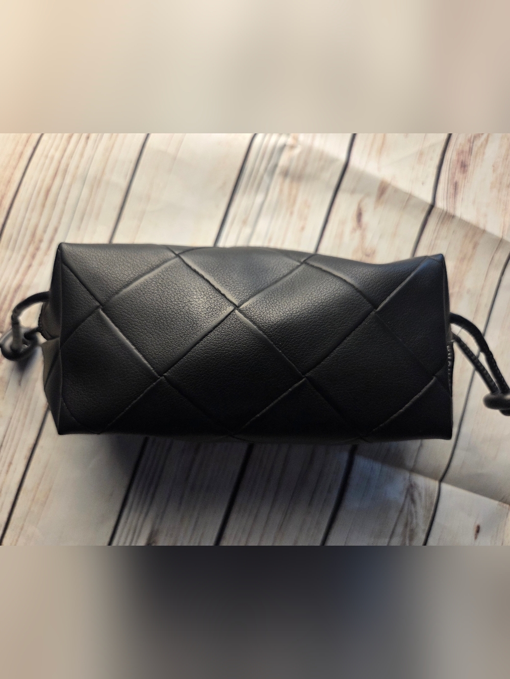 Quilted Black Leatherette Women's Zip Pouch